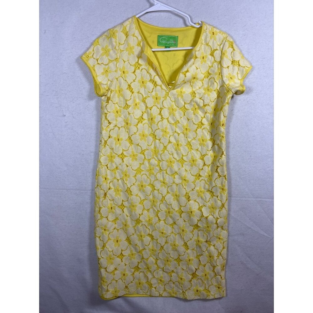 Cappagallo‎ Yellow Floral Lace Sheath Dress Size 2